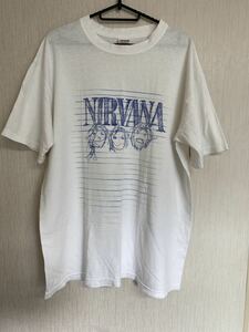 希少90'S NIRVANA Tシャツ　ヴィンテージ　サイズL カートコバーン　バンドTシャツ　ニルヴァーナ　当時物　　USA製　コピーライト