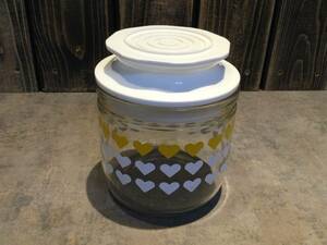  Showa Retro pop antique canister glass container candy pot Heart pattern 