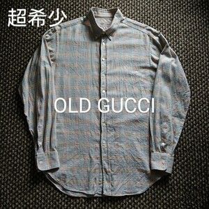 超希少 OLD GUCCI GG刺繍入り BD チェックシャツ グッチ オールドグッチ 菅田将暉 レトロ イタリア製