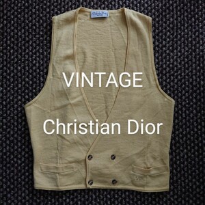 ビンテージ Christian Dior ロゴ刺繍入り ニットベスト ディオール レトロ 菅田将暉 イタリア製