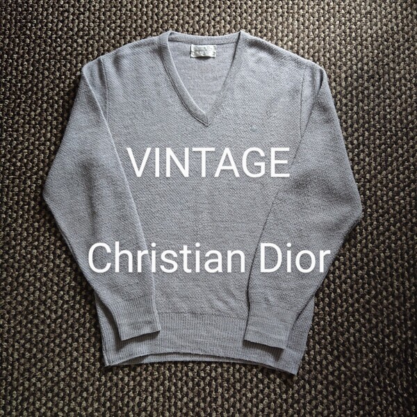 ビンテージ Christian Dior ロゴ刺繍入りVネックニット ディオール レトロ 菅田将暉 アメリカ製