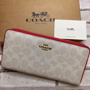 新品 COACH コーチ 長財布 白ピンク アウトレット