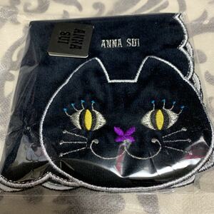 ANNA SUI アナスイ タオルハンカチ ネコ 刺繍 ブラック 未使用A