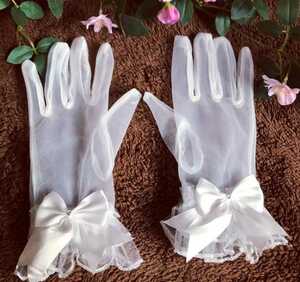 新品結婚式コスプレフリルリボンチュールウエディングショートグローブ手袋白ホワイト