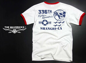リンガー トリム Tシャツ XL メンズ 半袖 アメカジ ミリタリー 第8空軍 シャングリラ / 白 赤