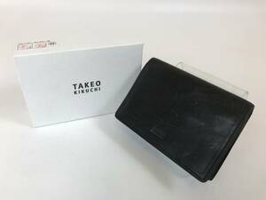 中古良品 TAKEO KIKUCHI【タケオキクチ】レザー　名刺入れ　パスケース　カードケース　ブラック 黒　ビジネス　♯210220