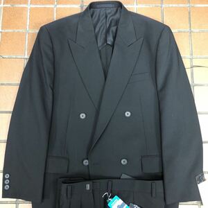 [ цена поломка .] сделано в Японии / новый товар не использовался / шерсть 83%/. одежда черный костюм двойной формальный / размер A5/2 tuck / мясо толщина высококлассный оригинальный шерсть / регулировщик имеется 