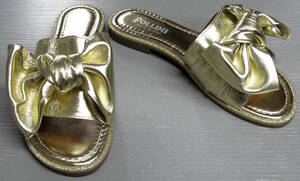 ポリーニ：ゴールド リボン サンダル 展示品 38 （ 未使用 パンプス 本革 POLLINI GOLD Leather Sandals 38 Brand New MADE IN ITARY 