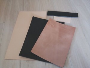栃木レザー含む 厚め大きめヌメ革ハギレ3種 はぎれ 栃木レザー 牛革 レザークラフト ヌメ革