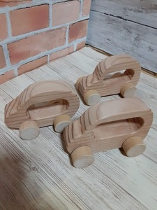 ハンドメイド 手作り 木工 ウッド おもちゃ 手押し車 ハンドカー グリップtype 3台セット インテリア オブジェ 置物 飾り