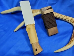 【未使用】超可愛い!豊国ミニミニ渓流70 青紙2号 樫柄 刃先丸型 木ケース紐付