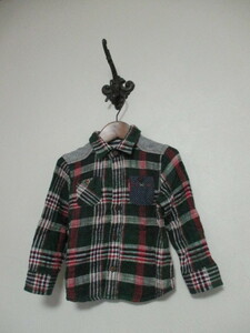RAGMART緑系チェックネルシャツ サイズ100（USED)102121