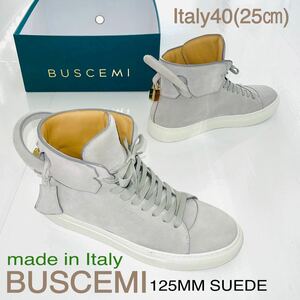 美品 希少 BUSCEMI ハイカット スニーカー ヌバック 薄グレー サイズ40 イタリア製 送料無料