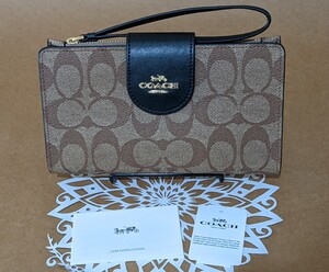 COACH 二つ折り財布テックフォンウォレット シグネチャーBK