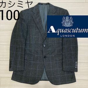 美品 定価20万◆アクアスキュータム◆カシミヤ100 チェック ジャケット A5 グレー パープル Aquascutum レナウン テーラード