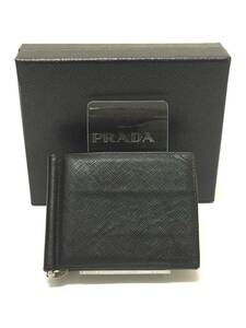 格安！PRADA プラダ ロゴ サフィアーノ レザー マネークリップ 二つ折り財布 コンパクトウォレット 札入れ カードケース