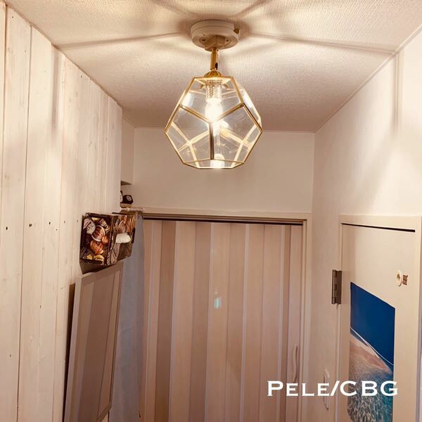 天井照明 Pele/CBG シーリングライト クリアガラス製 ランプシェード E17磁器ソケット 角度自在器付真鋳器具