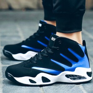 【23.5cm青】 レディース ハイカット エアー スニーカー バッシュ シューズ おしゃれ 青スニーカー ストリート HIPHOP ダンス 韓流 K-pop 1