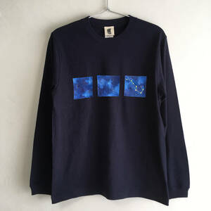Art hand Auction Big Dipper Pattern T-shirt Navy XXL size Hand-drawn long-sleeved T-shirt with ribbed sleeves Long T Seven stars Space, T-Shirts, Long sleeve, XL size and above