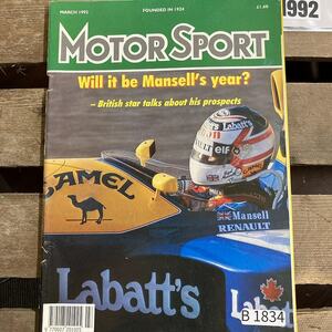 B1834　1992　「MOTOR SPORT」モータースポーツ 英国 　旧車雑誌　英国車 古本　雑誌 旧車　ビンテージ　自動車 クラシックカー
