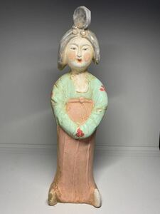 678 唐三彩「唐代仕女」三彩女子 女人像 人物像俑 置物 焼物 古美術品唐時代 旧家蔵出 中国古美術 古美術品