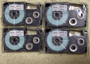 ◆新品未開封◆カシオ/ネームランドテープ/黒文字・ホワイト/9ミリ/4本セット