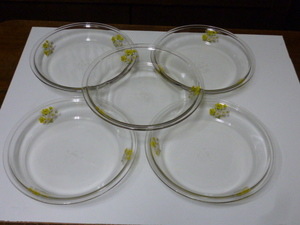  Showa Retro PYREX JAPAN heat-resisting glass plate plate set floral print flower Pyrex kitchen interior miscellaneous goods 