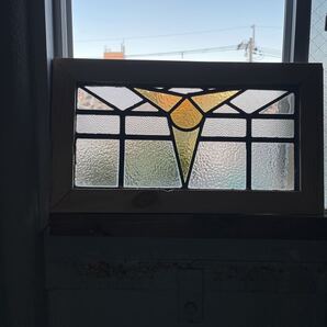 7S-251 ステンドグラス 幾何学柄/イギリス/英国/アンティークガラス 横幅510mm 高さ288mm