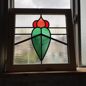 アンティークステンドグラス 花蕾柄/7s-287横幅490mm 高さ470mm 1920年代英国製