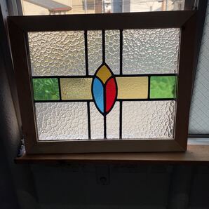 7S-392 アンティークステンドグラス 幾何学模様/イギリス/英国/アンティークガラス 横幅540mm 高さ432mm