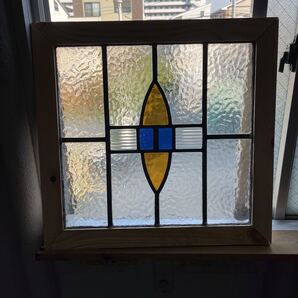 アンティークステンドグラス 幾何学柄/7s-404 横幅505mm 高さ483mm 1920年代英国製