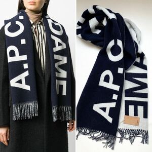  new goods A.P.C. A.P.C. Logo wool muffler .2.2 ten thousand dark navy men's lady's APC unisex stole free shipping 