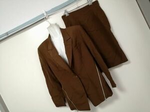 jjyk3-1792 ■ HIROKO KOSHINO ■ ヒロココシノ スーツ ジャケット スカート ファスナー キャメル ブラウン 茶 9 M