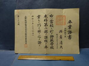（８）昭和３年にまだ「長野県士族」の表記！　長野県師範学校　卒業證書　折り目があります。