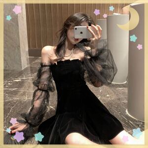 ゴシック ベロア ミニドレス シースルー セクシーコスプレ 衣装 レディースL