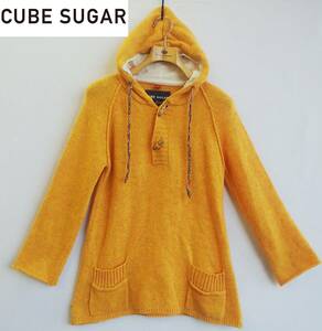 ■美品*CUBE SUGAR*Mサイズ*パーカー*ウール100％*オレンジ*アジアン*エスニック*極彩色*レディース*トップス*キューブシュガー　＃4660