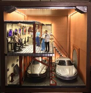 ☆ 1/18 MI6 ロンドン地下基地風 駐車場 ガレージ LED ショーケース 007 ジオラマ ボンドカー用などに クリスマス