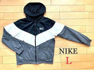 【美品】80's ナイキ NIKE ナイロンパーカー ナイロンジャケット ウィンドブレーカー ブラック グレー L