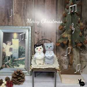 ♪猫の聖歌隊＊羊毛フェルト アンティーク風 ロシアンブルー 一体のみ ハンドメイド グッズ 猫 インテリア ドール ハウス クリスマス