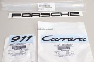 @リアエンブレム ’PORSCHE 911 Carrera’ マットブラック (艶消し黒)　991型　ポルシェ911 カレラ4