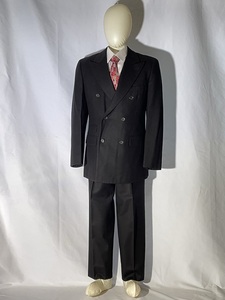  men's suit double winter thing size M black plain wool . flannel total reverse side 