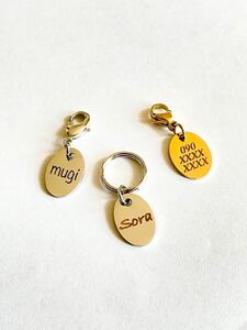 迷子札★犬 猫 ペット ネームタグ ドッグタグ 名札 名入れ ネックレストップに