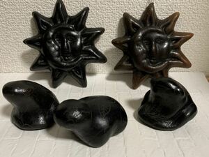  set sale .... owl ornament frog turtle wall .. sun set chernozem black clay Mexico barone Glo or is ka ceramics black 