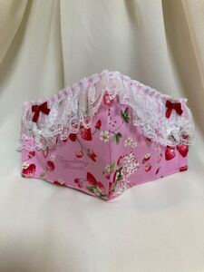 立体インナー いちご柄 ストロベリーフラワー ピンク ギャザーレース リボン ハンドメイド