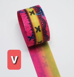 38mm 両面グログランリボン 和柄 着物柄 羽織柄 鬼 V