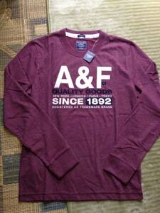 【新品】Abercrombie&Fitch アバクロ 長袖Tシャツ アップリケ S バーガンディ Muscle Fit