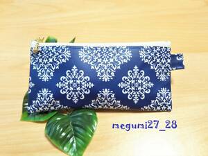 < pen case ( Mini )> Northern Europe manner da mask pattern blue *ala Beth k* hand made * laminate processing 