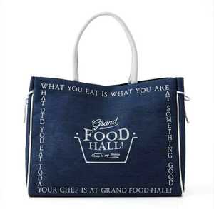 { complete sale goods Mart collaboration Grand hood hole eko-bag large navy Logo letter }Grand FOOD HALL!gla ho National flax cloth .no country shop 