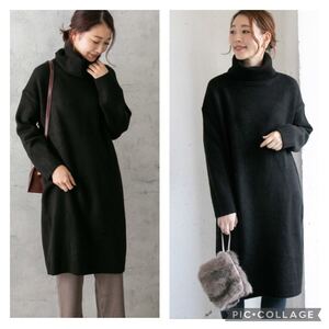 アーバンリサーチロッソROSSOタートルネックワンピース黒ロングニットワンピースIENAイエナ ニットワンピース ニットワンピ
