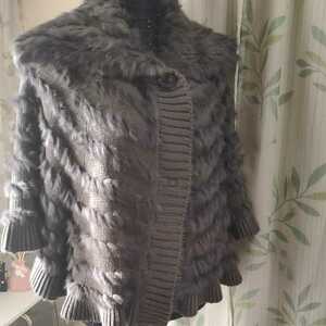 Sugar Rose rabbit fur poncho gray series 